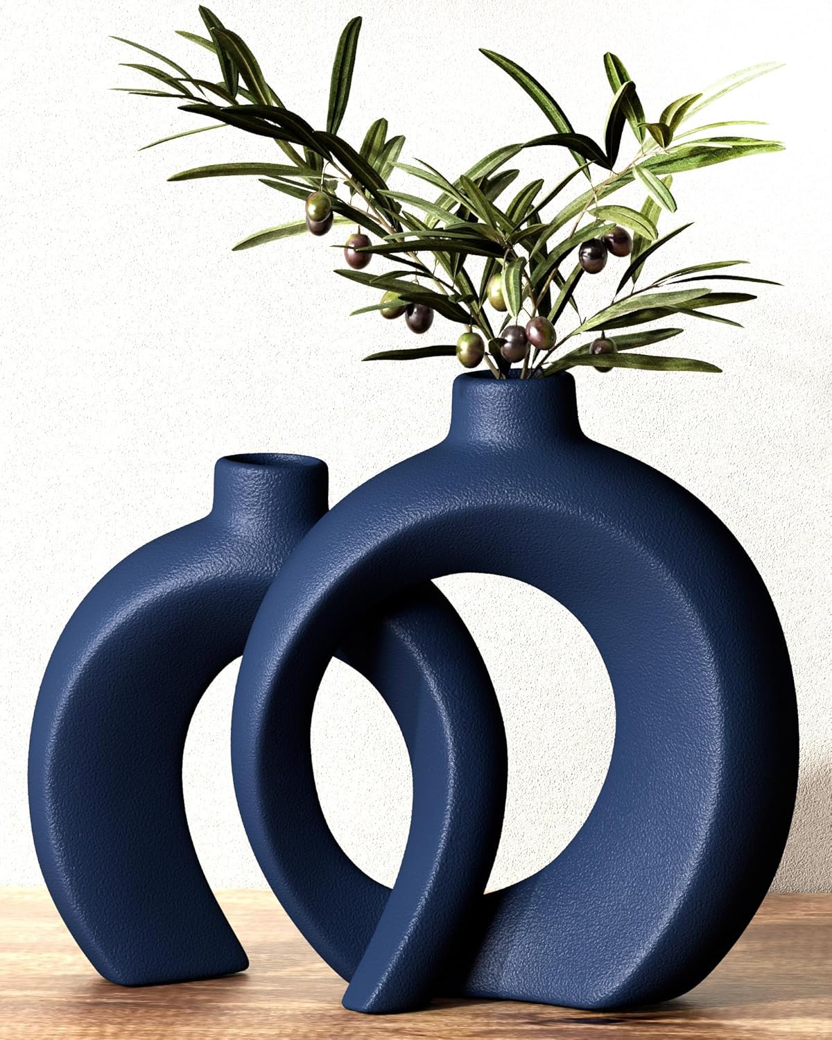 Blue Vase Set of 2 - Donut Navy Vases Home Decor, Modern Coastal Decor - Decorative Vase, Ceramic Decorations for Living Room Coffee Table Bookshelf Shelf...