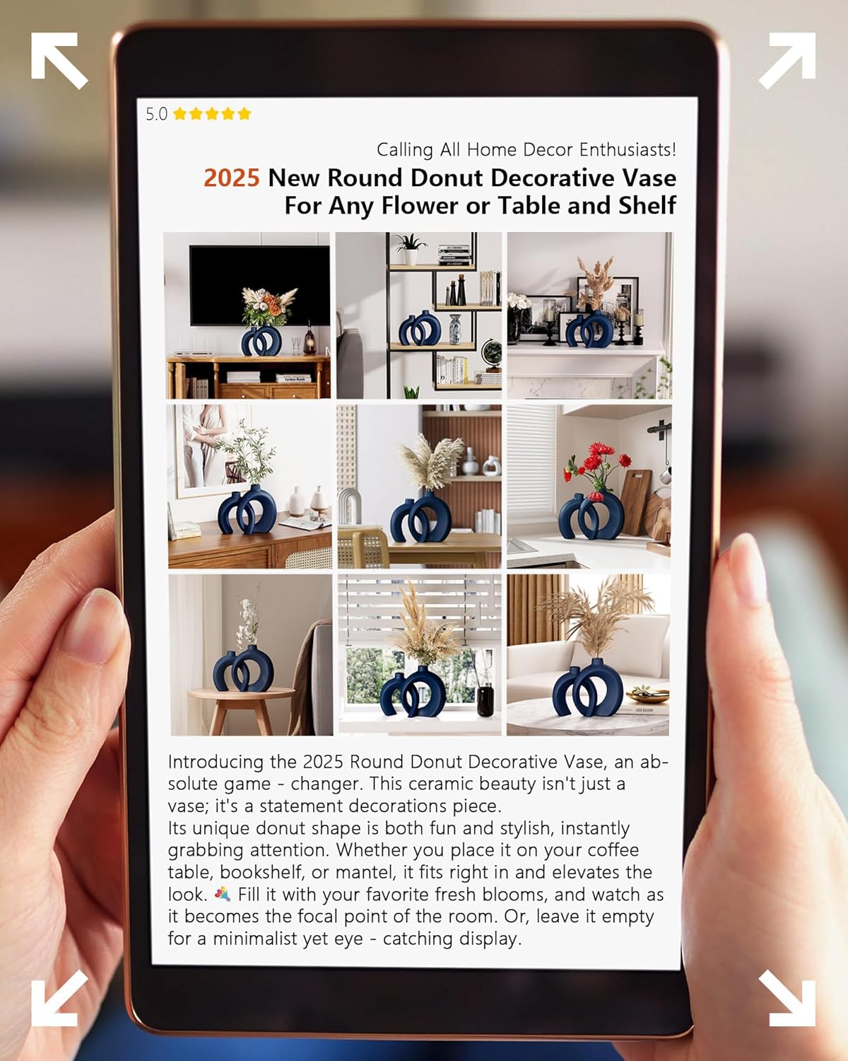 Blue Vase Set of 2 - Donut Navy Vases Home Decor, Modern Coastal Decor - Decorative Vase, Ceramic Decorations for Living Room Coffee Table Bookshelf Shelf...