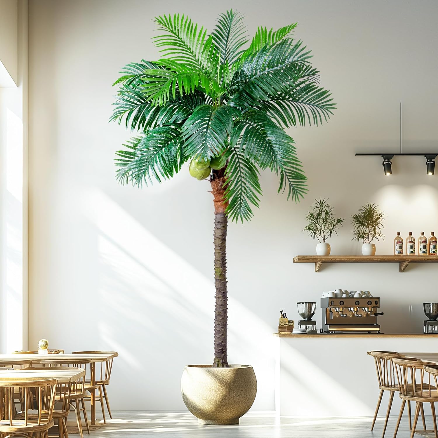 Erimda 30-Year Factory Faux Coconut Tree - 9.1FT Faux Palm Tree Realistic Thick Trunk & Heavy Duty Leaves, Hand-Carved Bark Texture, Indoor Tropical...