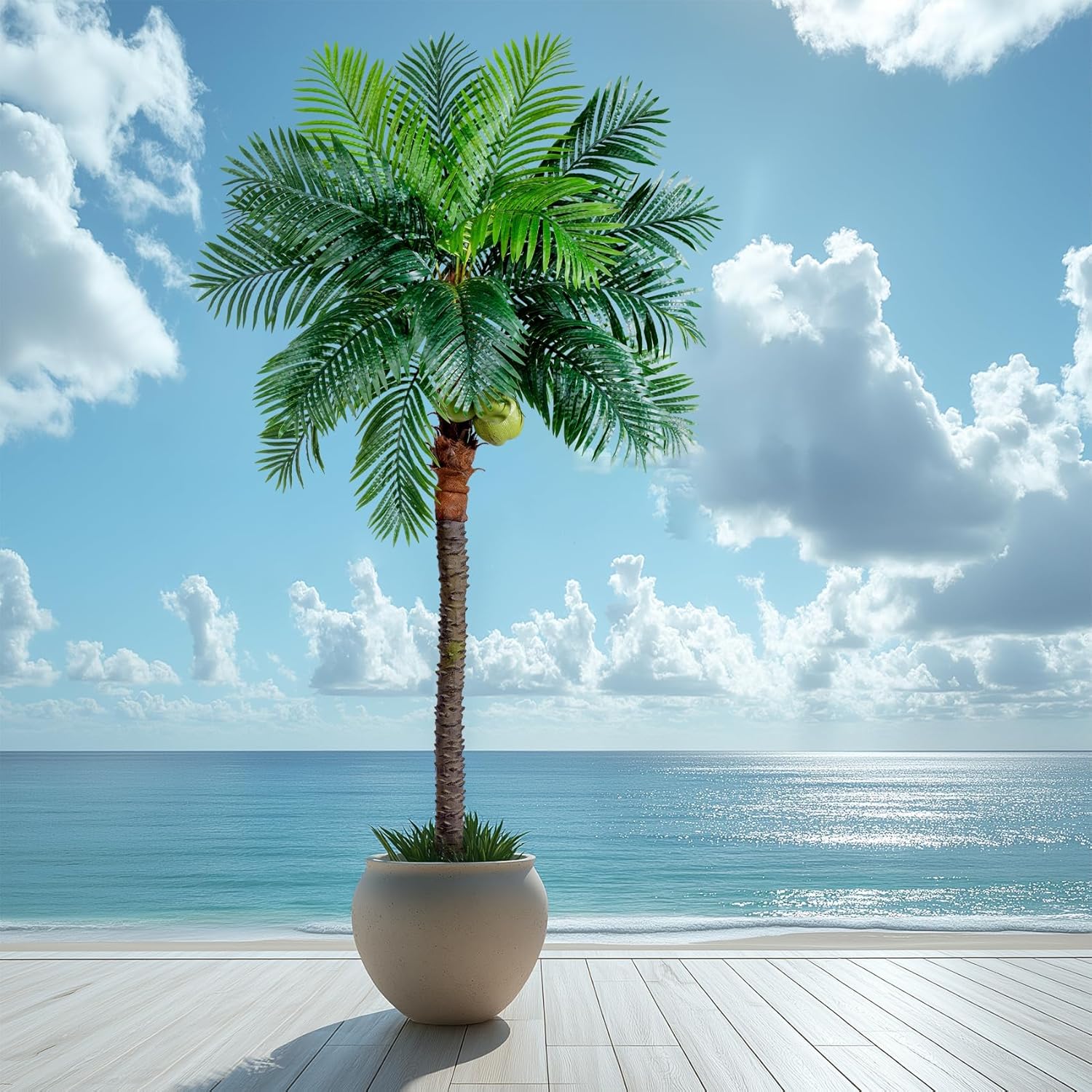 Erimda 30-Year Factory Faux Coconut Tree - 9.1FT Faux Palm Tree Realistic Thick Trunk & Heavy Duty Leaves, Hand-Carved Bark Texture, Indoor Tropical...